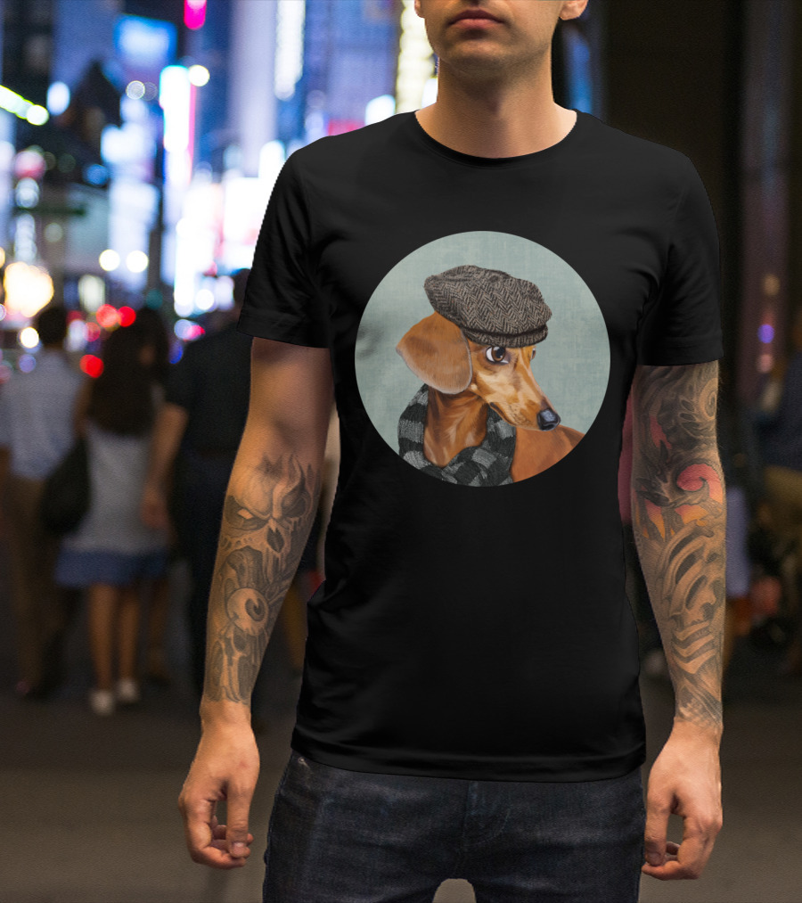 Mr Dachshund Tweed Cap And Scarf T-Shirt