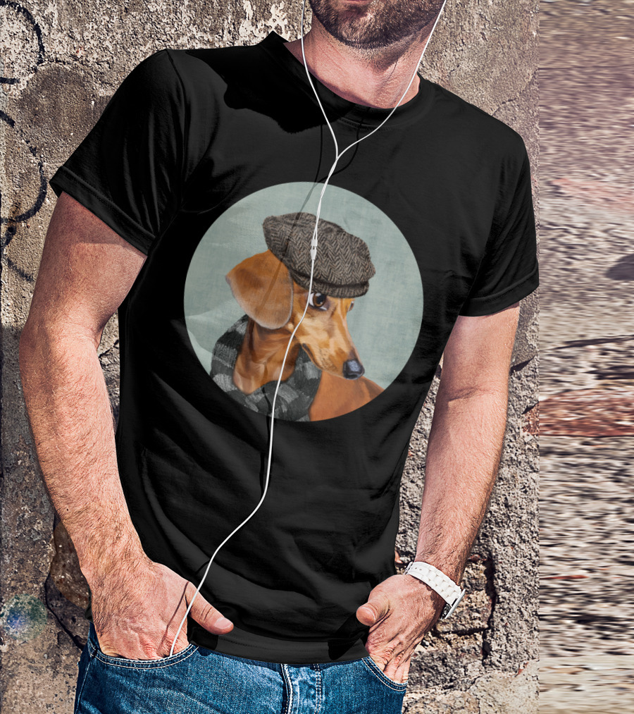 Mr Dachshund Tweed Cap And Scarf T-Shirt