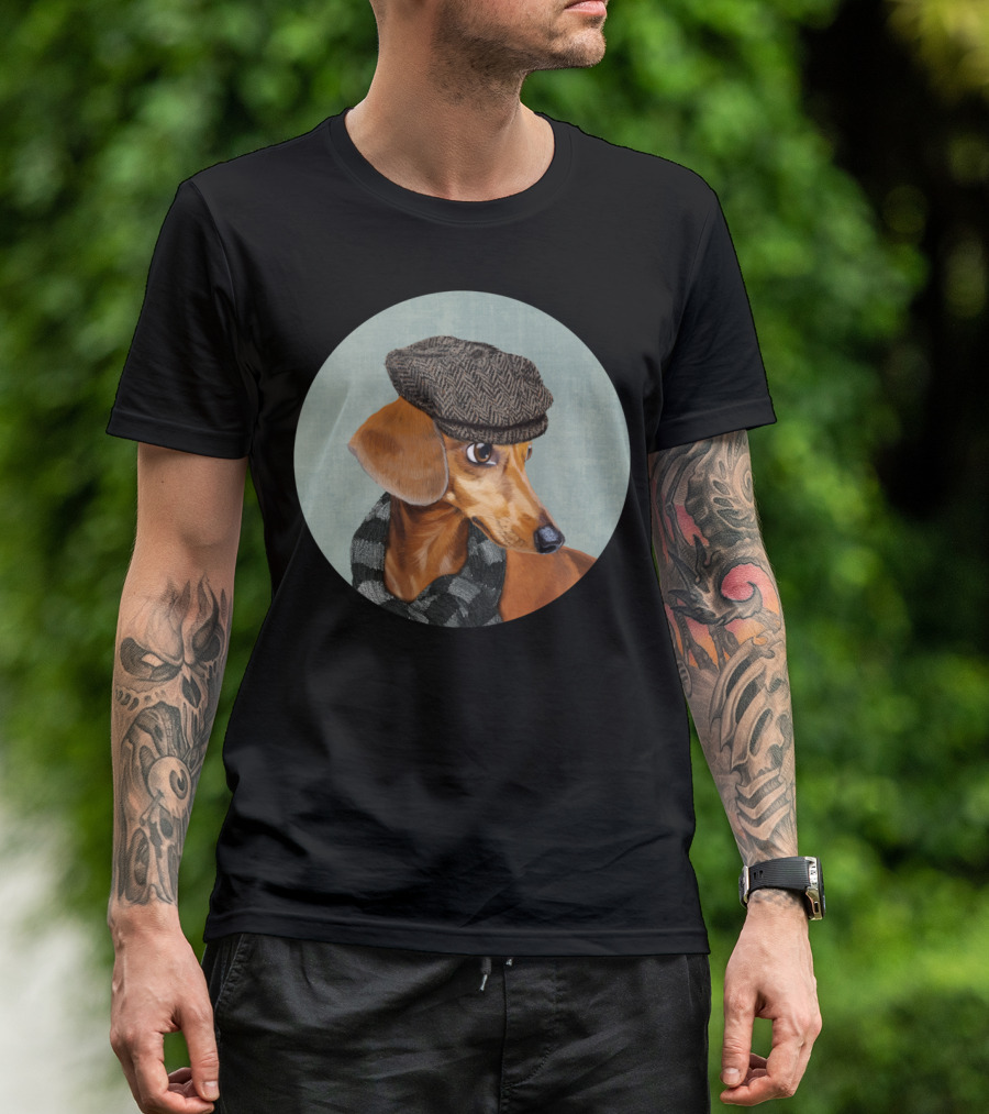 Mr Dachshund Tweed Cap And Scarf T-Shirt