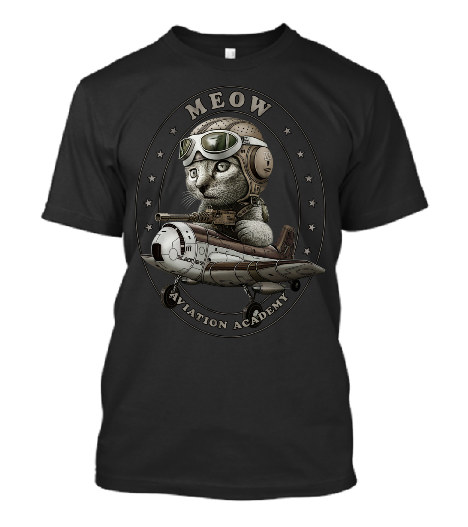 MEOW AVIATION ACADEMY CAT PILOT WITH GOGGLES AND HELMET ON PLANE T-Shirt
