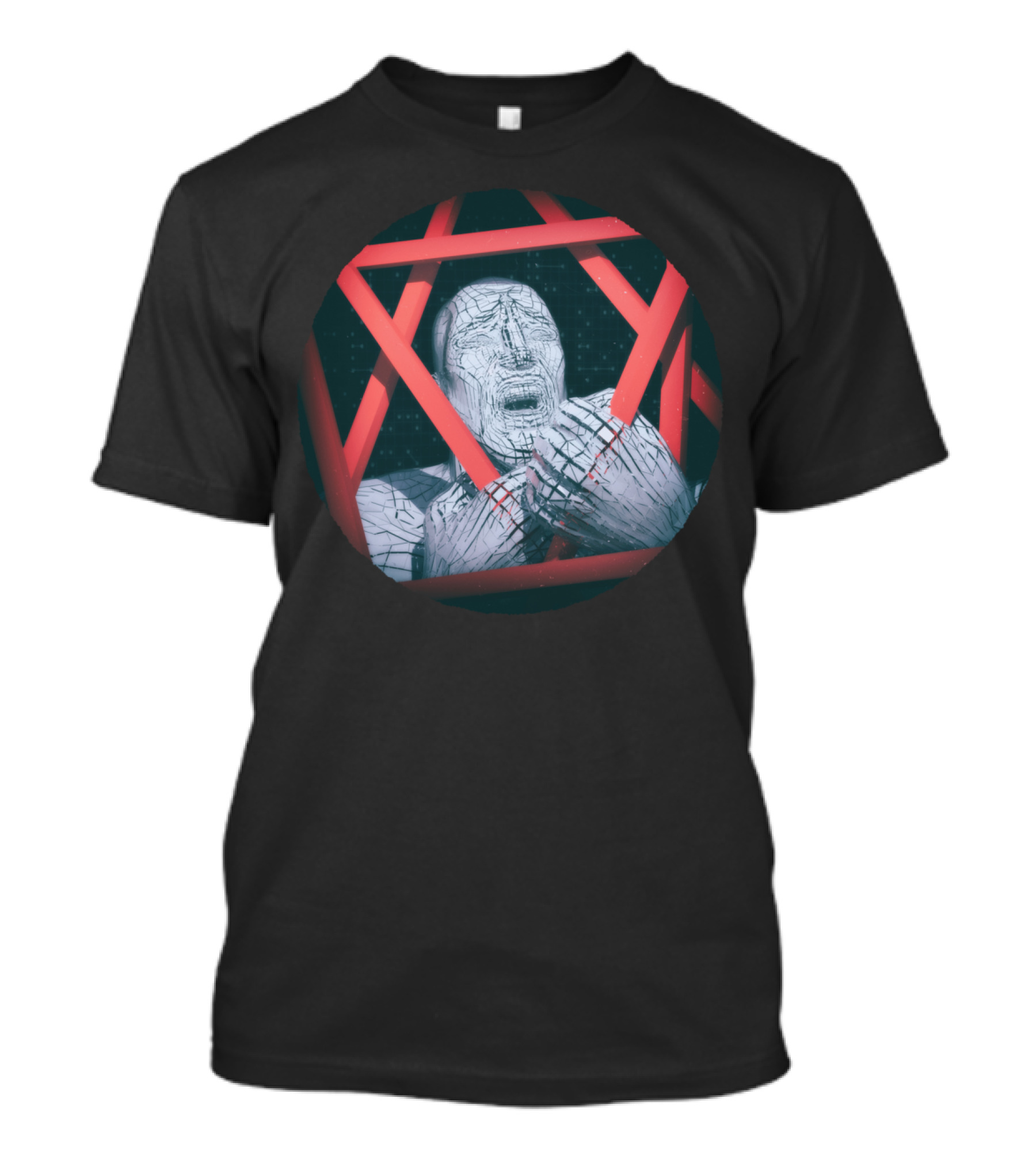 Post Modern Trappings Geometric Struggle In Red And Black T-Shirt