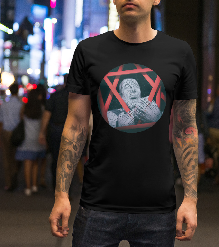 Post Modern Trappings Geometric Struggle In Red And Black T-Shirt