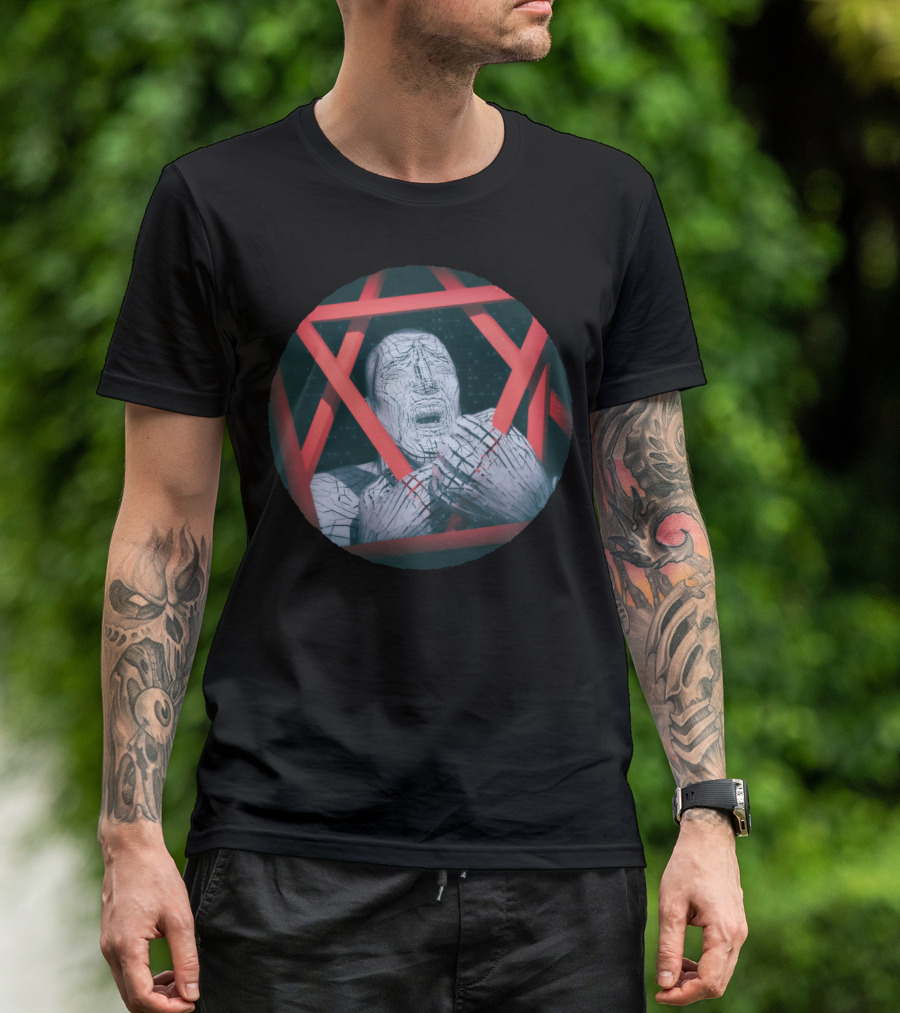 Post Modern Trappings Geometric Struggle In Red And Black T-Shirt