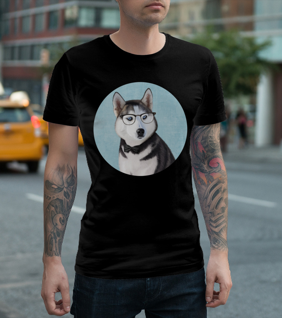 Mr Husky Glasses Bow Tie T-Shirt