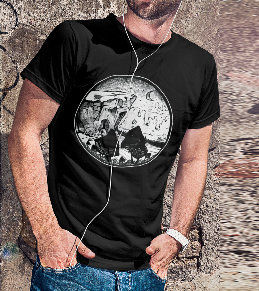 Night Sky And Mushrooms Under Moonlit Cliff T-Shirt