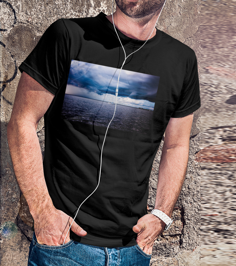 Lonely One Sailboat Under Stormy Sky On Ocean T-Shirt