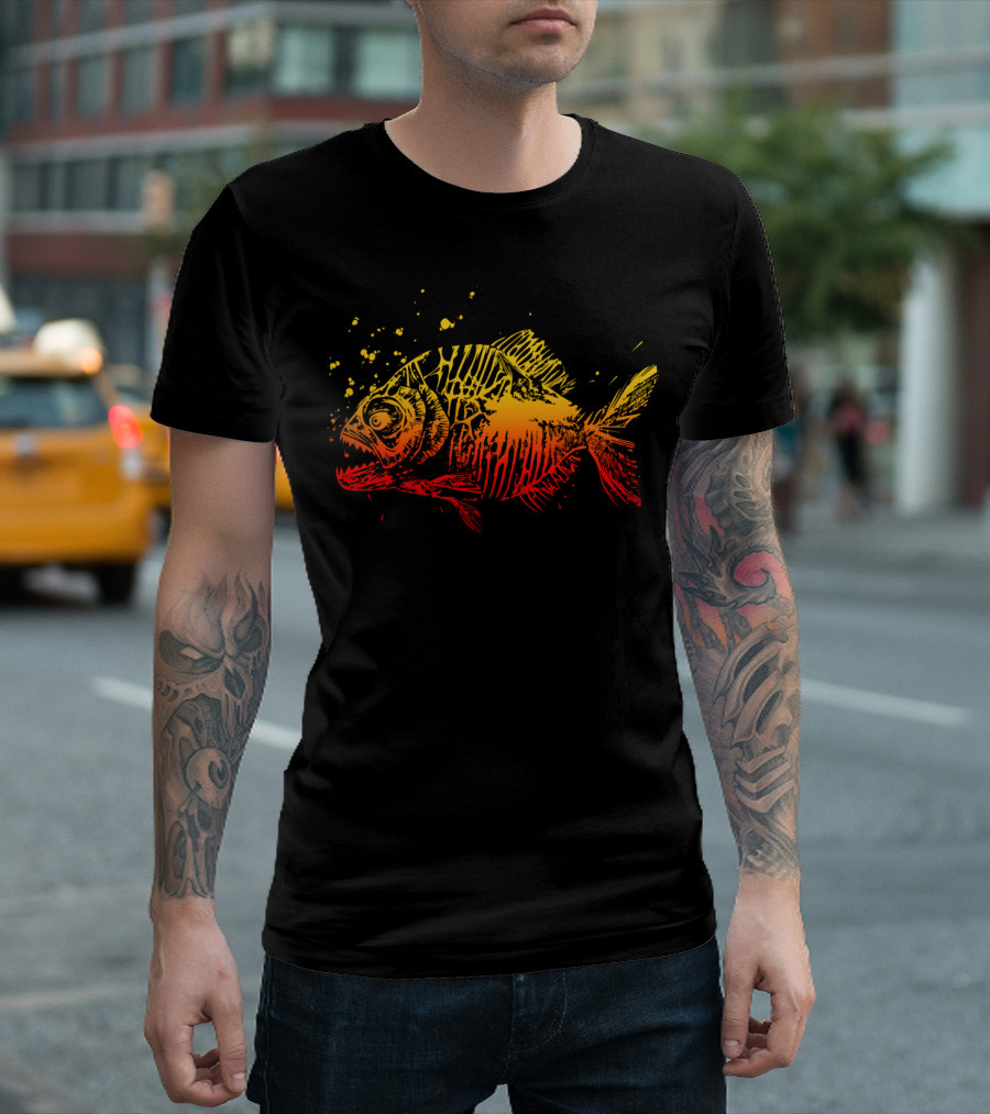 Fire Piranha Vibrant Fiery Color Splash Fish T-Shirt
