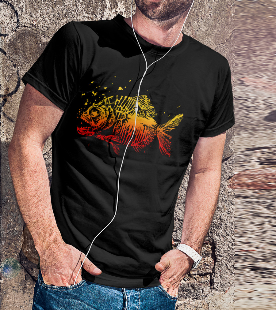 Fire Piranha Vibrant Fiery Color Splash Fish T-Shirt
