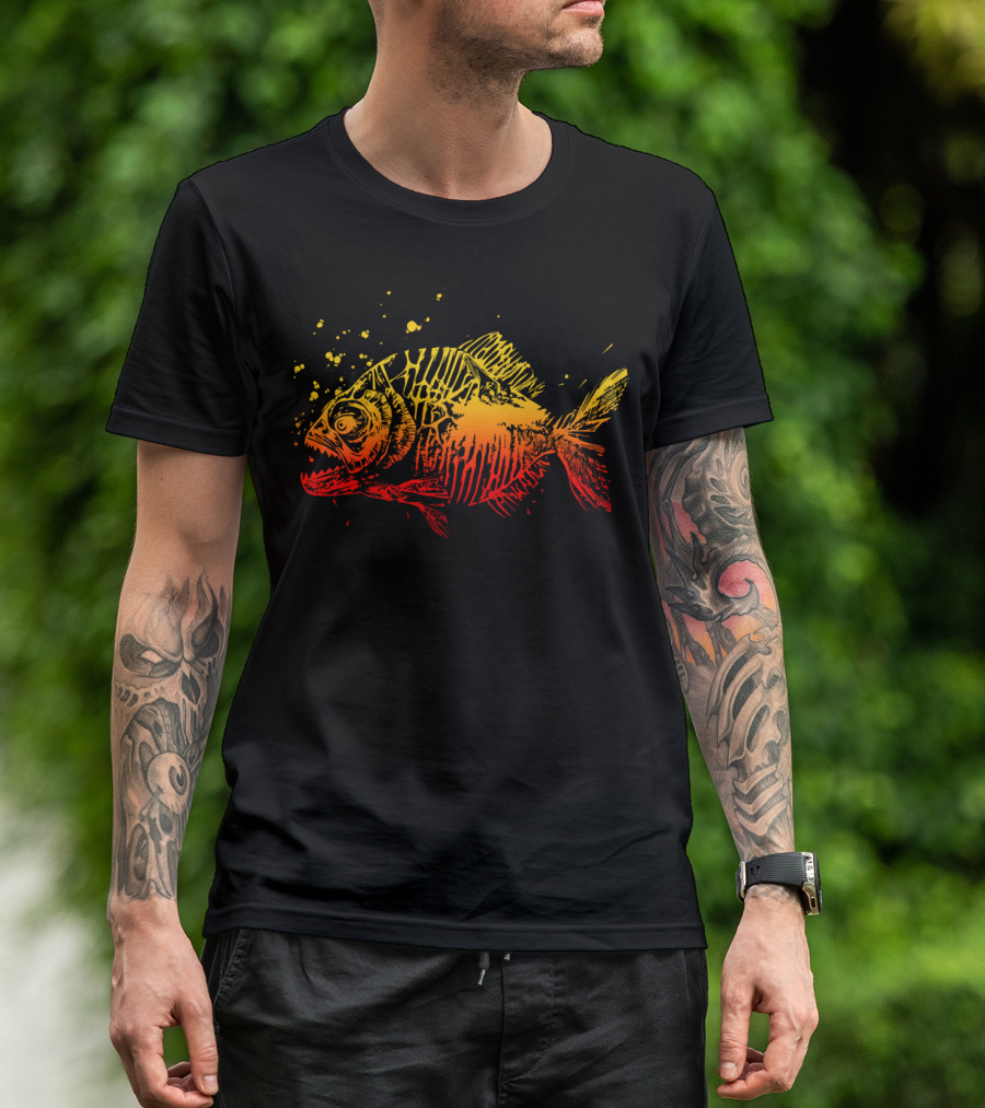 Fire Piranha Vibrant Fiery Color Splash Fish T-Shirt