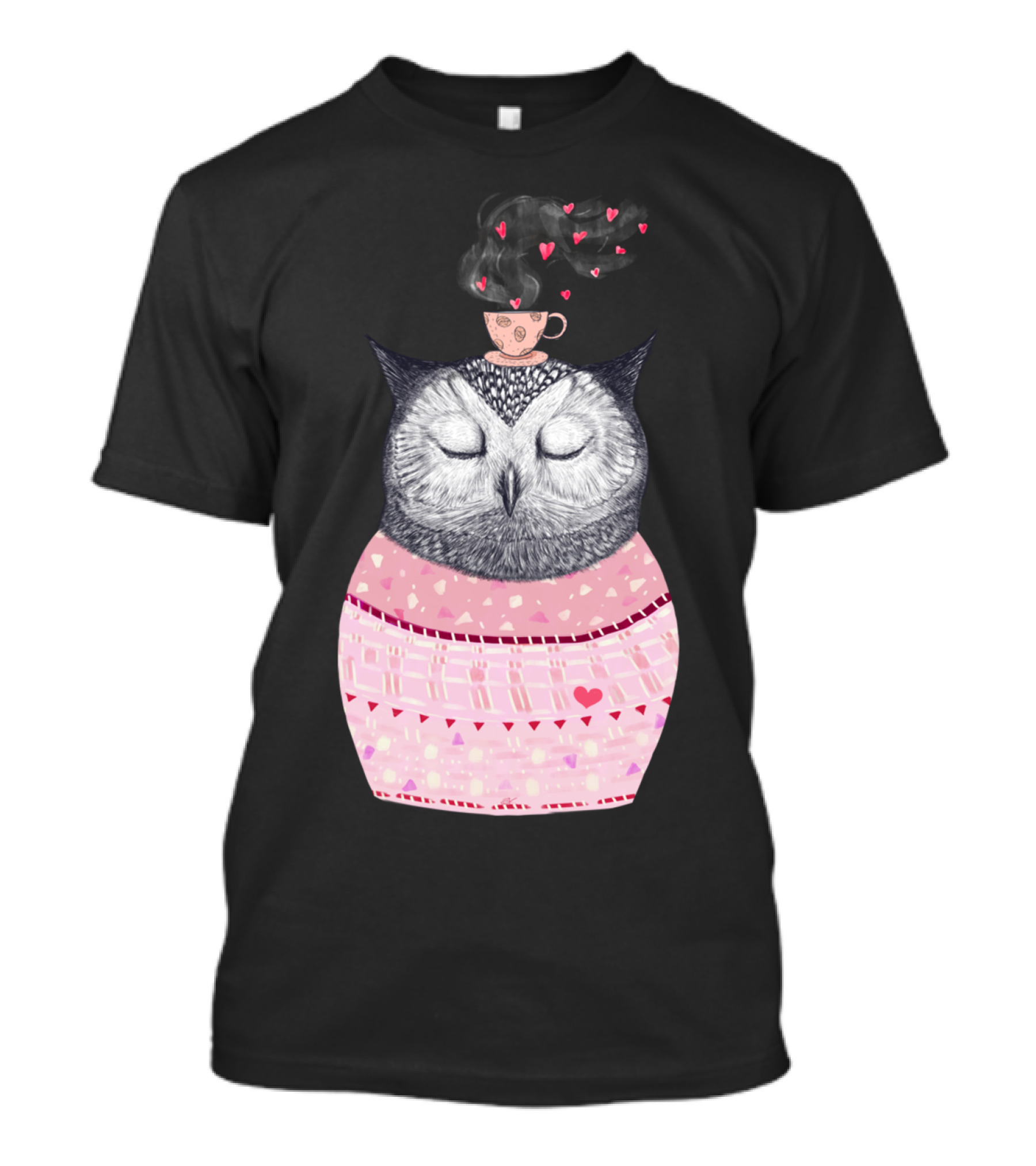 Owl Lover Heart Cup Of Coffee T-Shirt