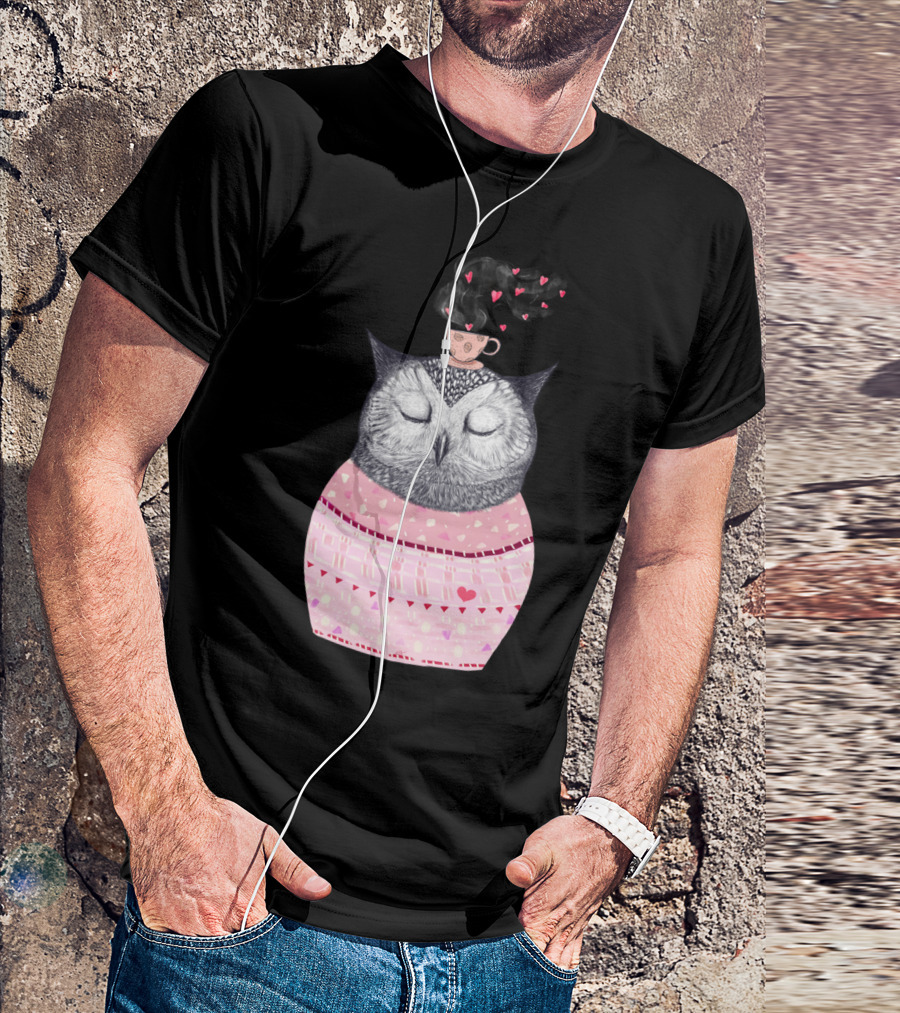 Owl Lover Heart Cup Of Coffee T-Shirt