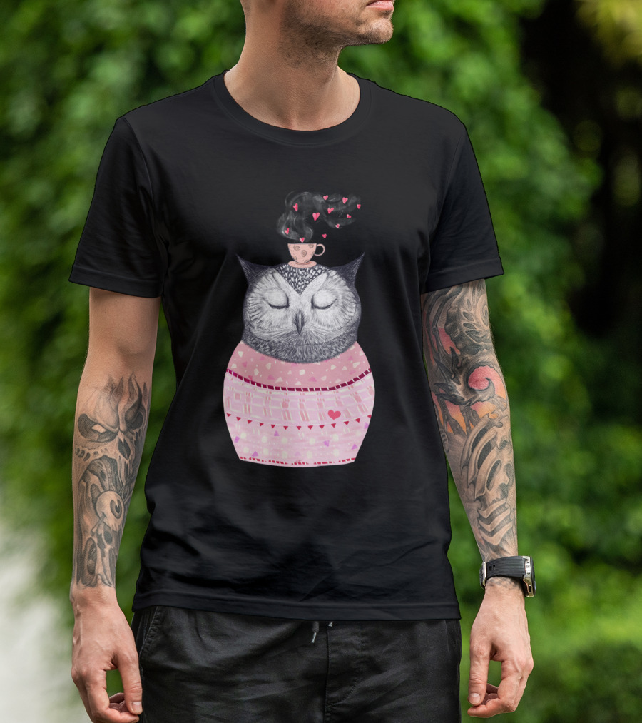 Owl Lover Heart Cup Of Coffee T-Shirt