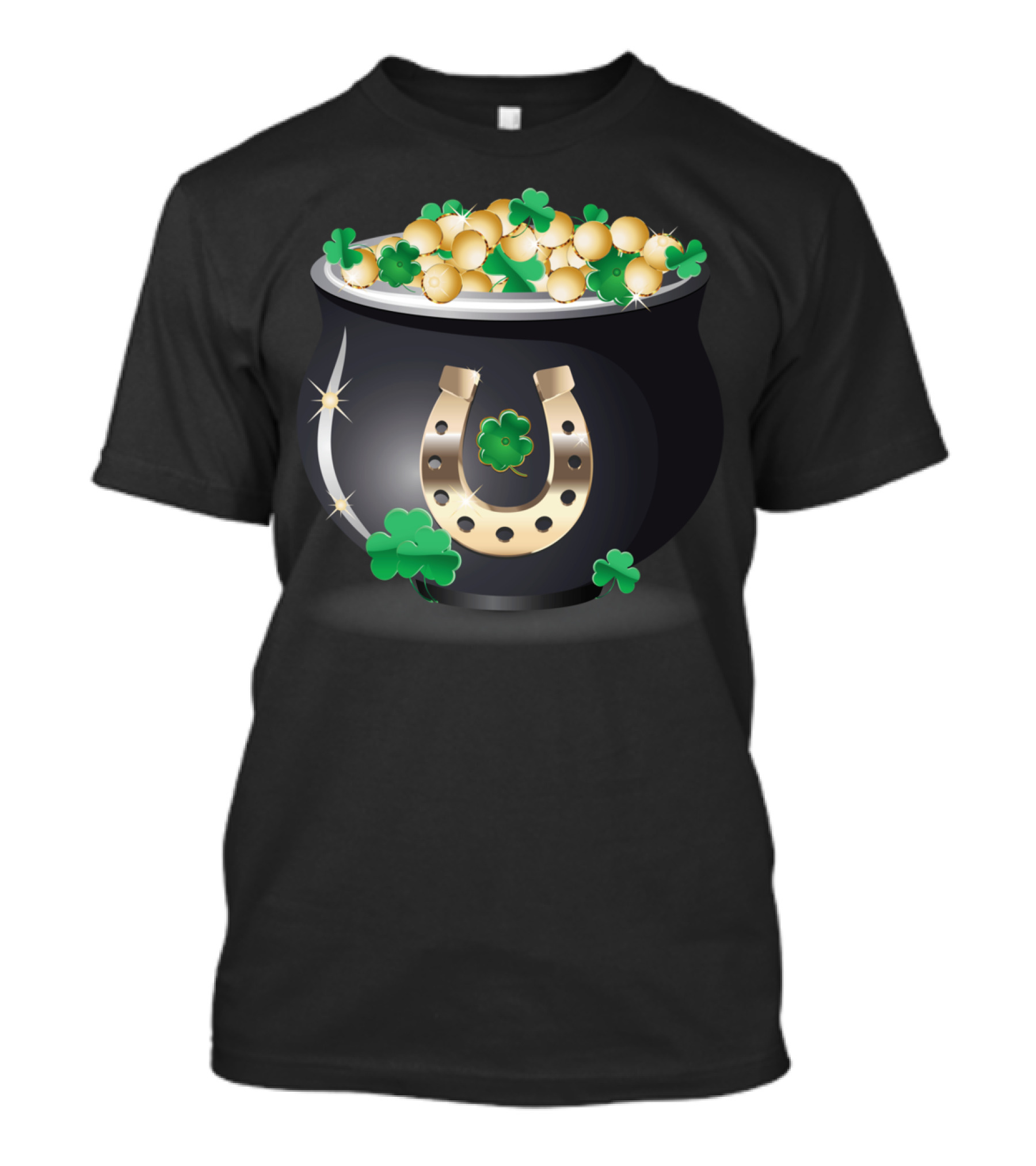 Pot Of Gold With Horseshoe And Shamrocks T-Shirt