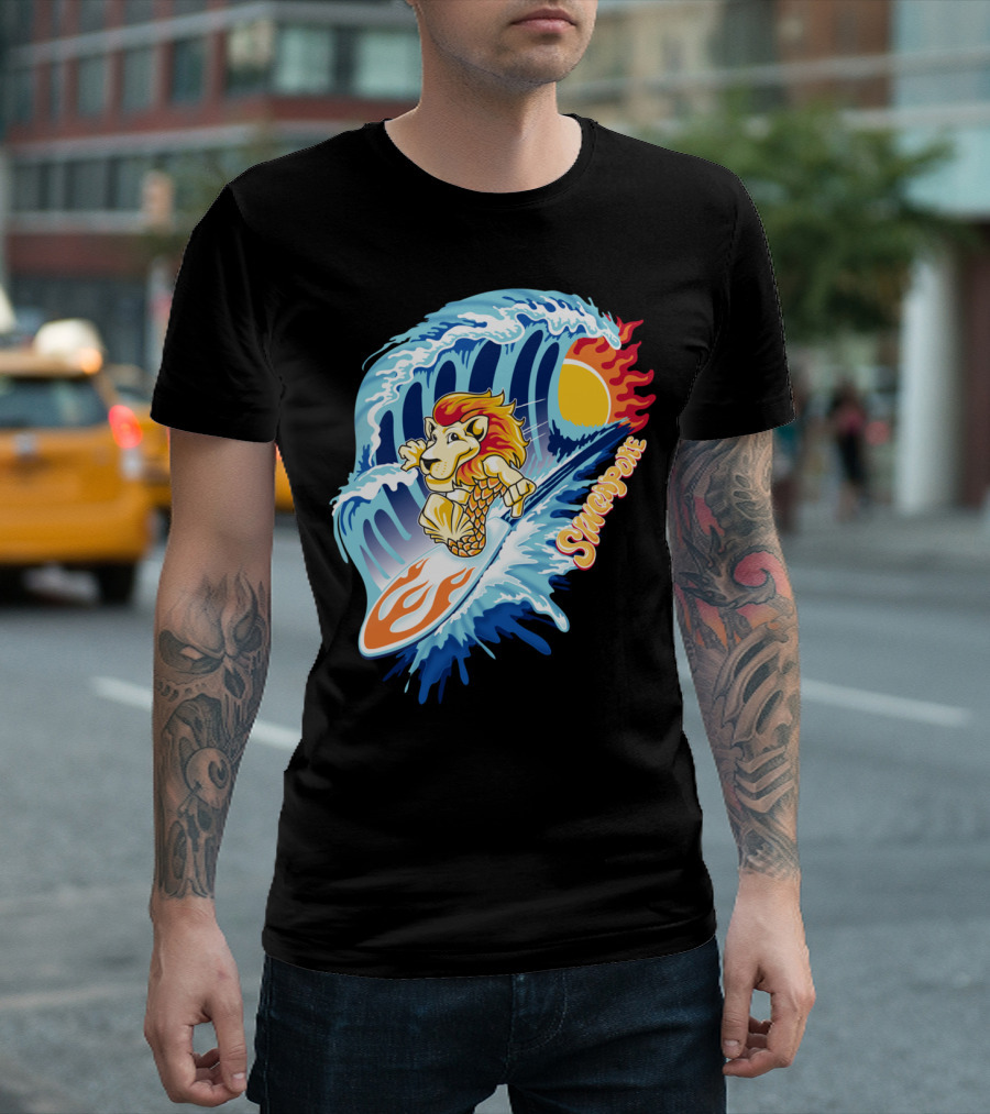 Merlion Surfer Singapore Wave Adventure T-Shirt