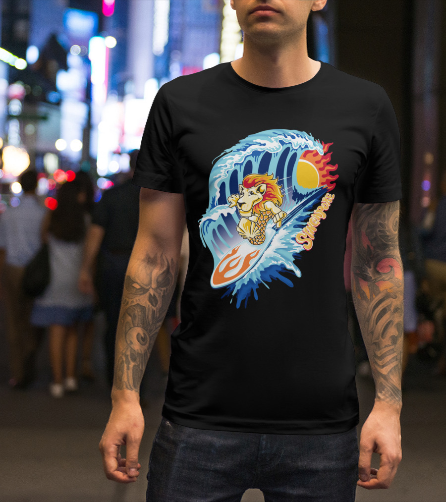 Merlion Surfer Singapore Wave Adventure T-Shirt