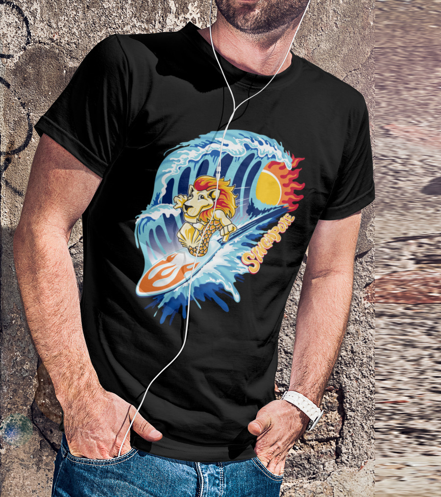 Merlion Surfer Singapore Wave Adventure T-Shirt