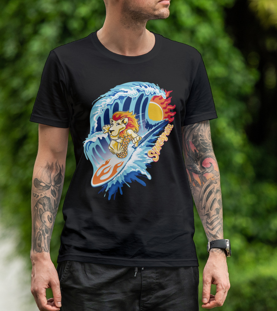 Merlion Surfer Singapore Wave Adventure T-Shirt