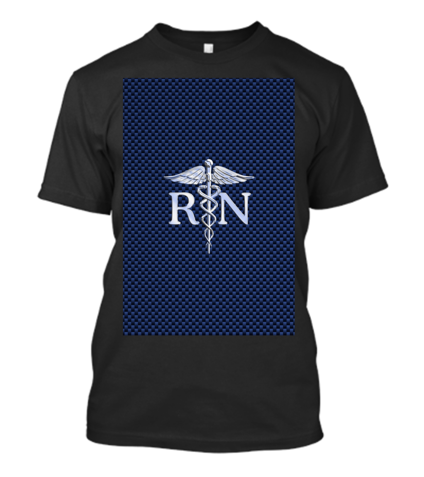RN Caduceus Chrome Icon On Dark Blue Checkered Background T-Shirt