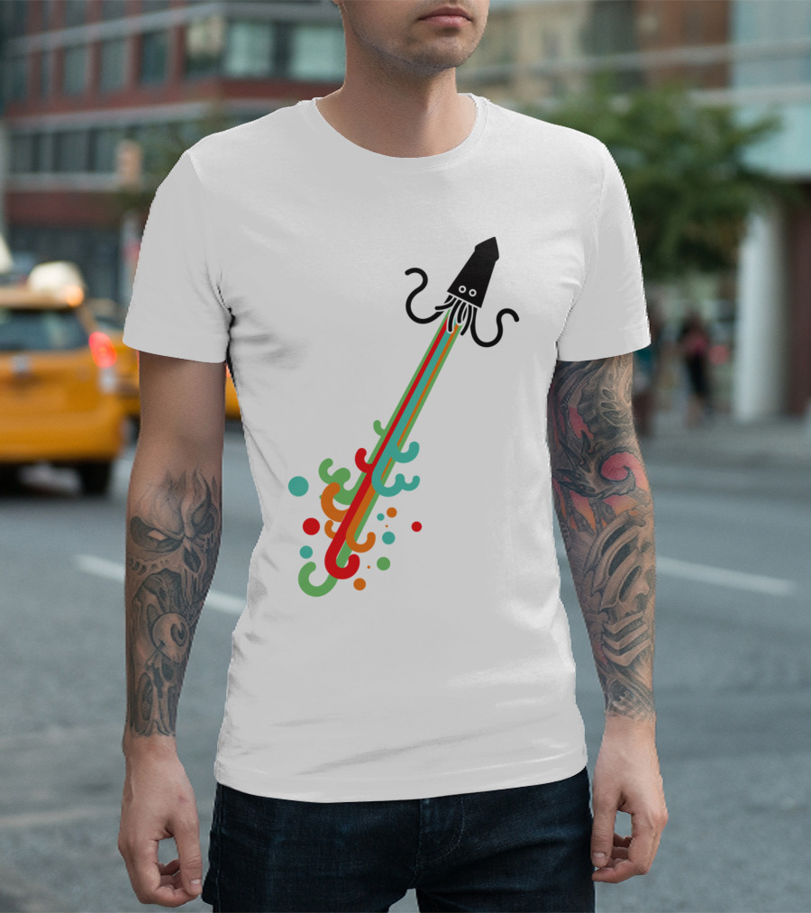 Kraken Cracking Colorful Rainbow Squid Burst T-Shirt