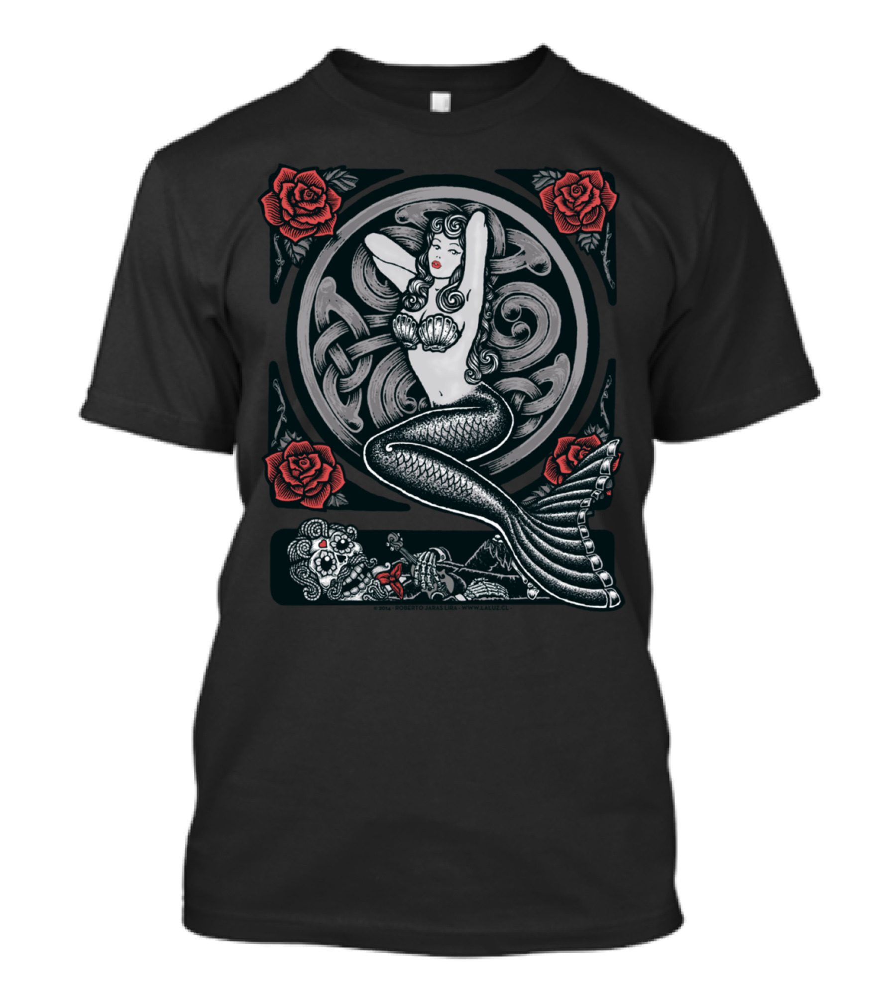 Mermaid 2 Variant Tattoo Rose And Skull T-Shirt