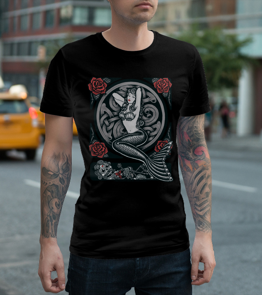 Mermaid 2 Variant Tattoo Rose And Skull T-Shirt