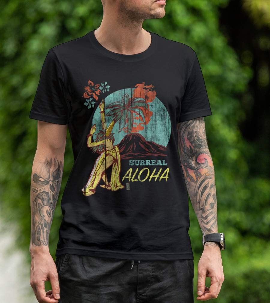 Surreal Aloha Volcano Dance Palm Tree Hibiscus T-Shirt