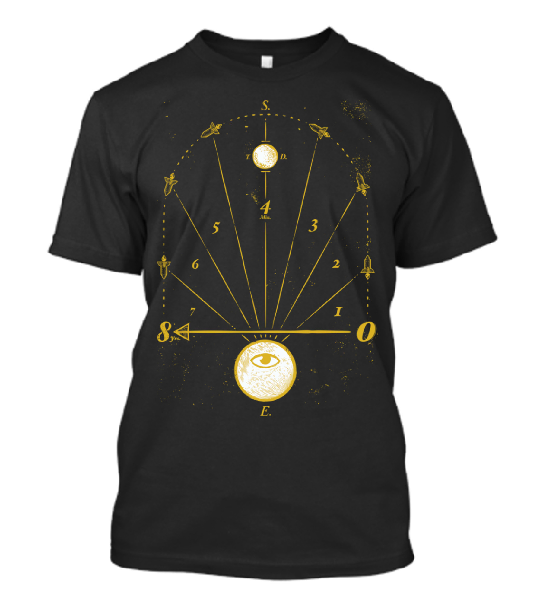 Illuminati Eye Compass With Numerical Timeline And Interstellar Symbols T-Shirt