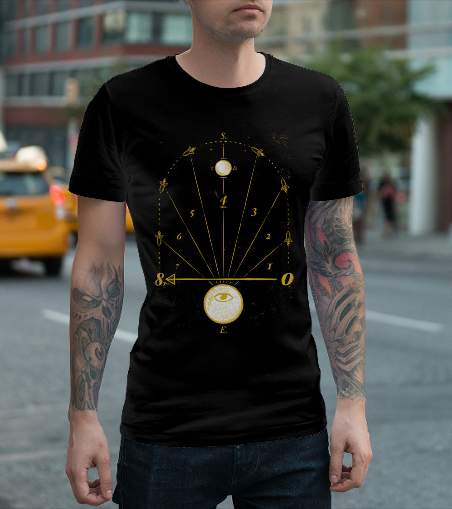 Illuminati Eye Compass With Numerical Timeline And Interstellar Symbols T-Shirt