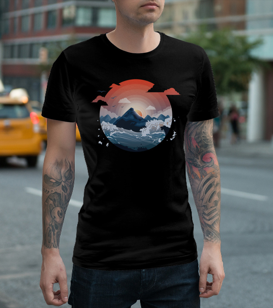 Mountain Waves at Sunset Surrounded By Storm T-Shirt