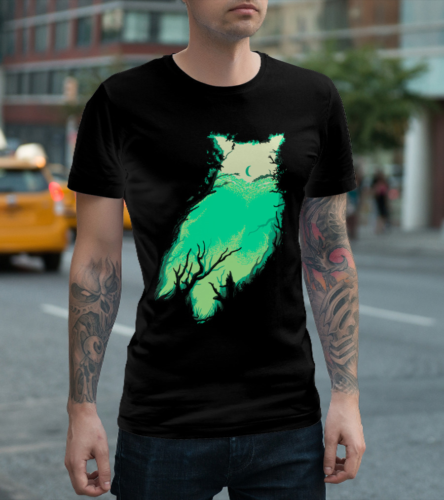 Night Owl Crescent Moon Forest Vista T-Shirt