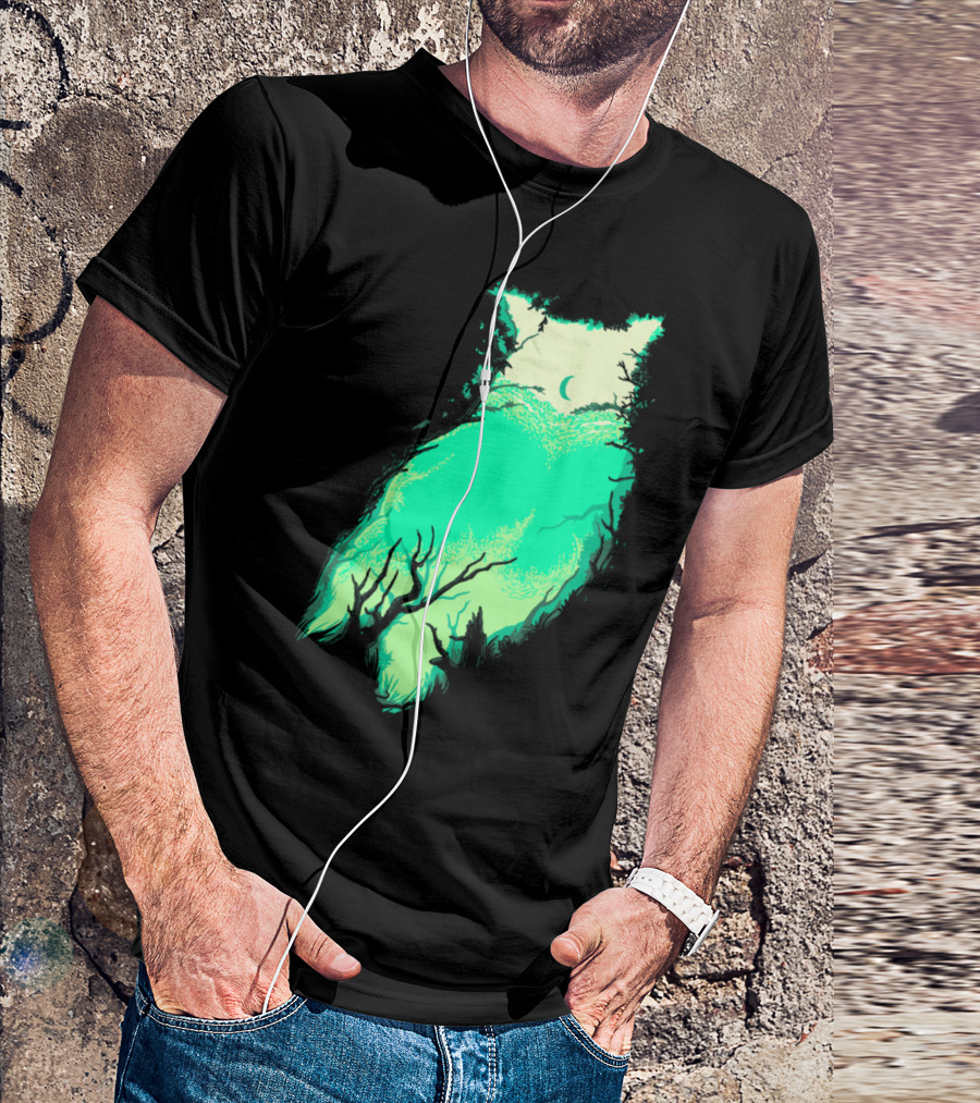 Night Owl Crescent Moon Forest Vista T-Shirt