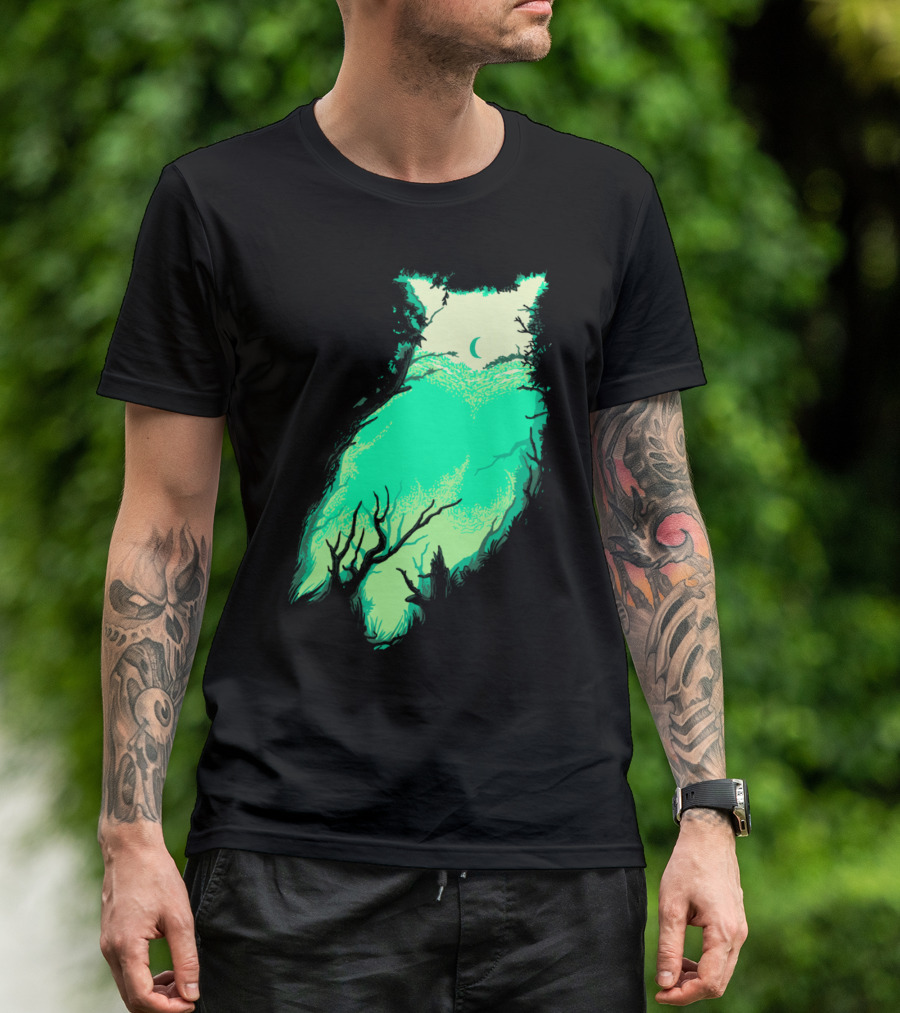 Night Owl Crescent Moon Forest Vista T-Shirt