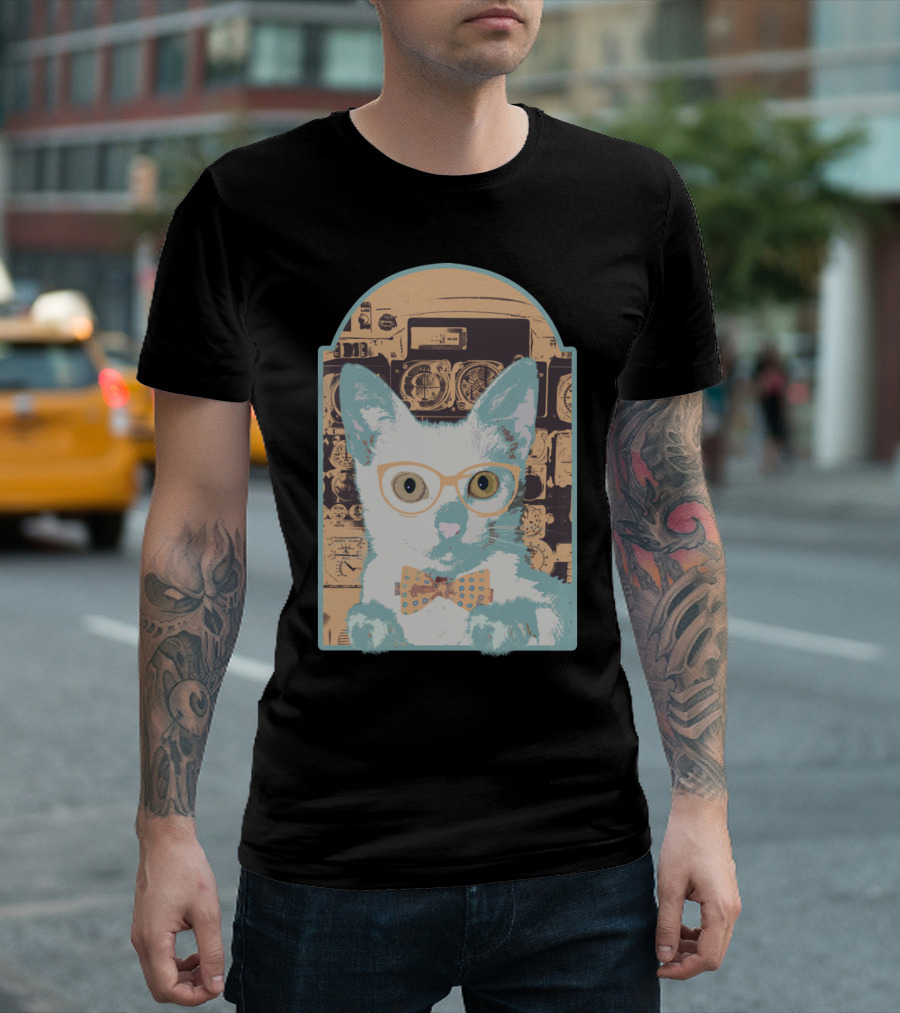 Mr. Kitty Retro Camera Glasses Bow Tie Fashion T-Shirt