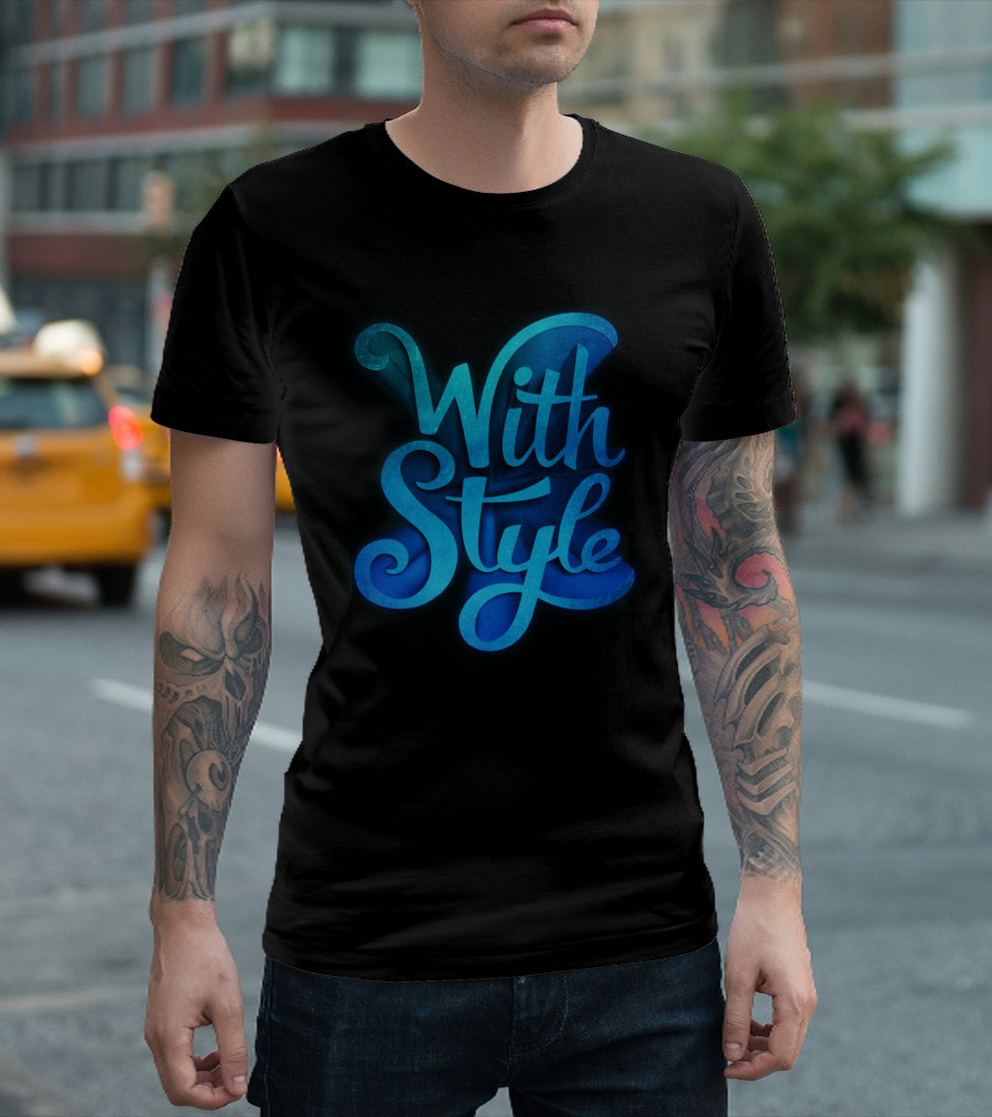 With Style 3D Typography Text in Blue and Green Gradient T-Shirt