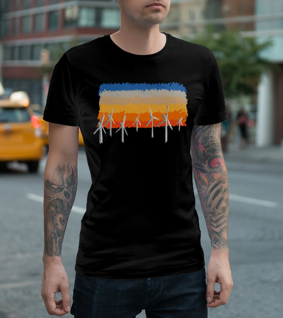 Wind Power Renewable Energy Sunset Windmill Scene T-Shirt