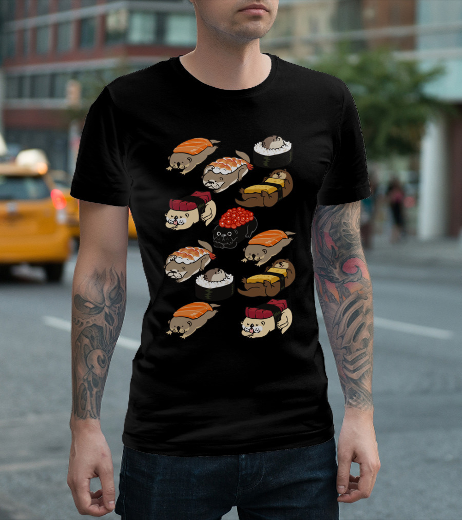 Sushi Otter with Salmon Nigiri and Tamago Rolls Kawaii T-Shirt