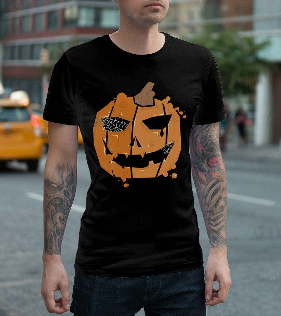 Mr. Pumpkin Broken Jack-o'-Lantern With Webs T-Shirt