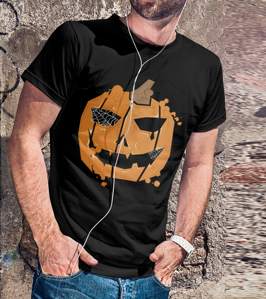 Mr. Pumpkin Broken Jack-o'-Lantern With Webs T-Shirt