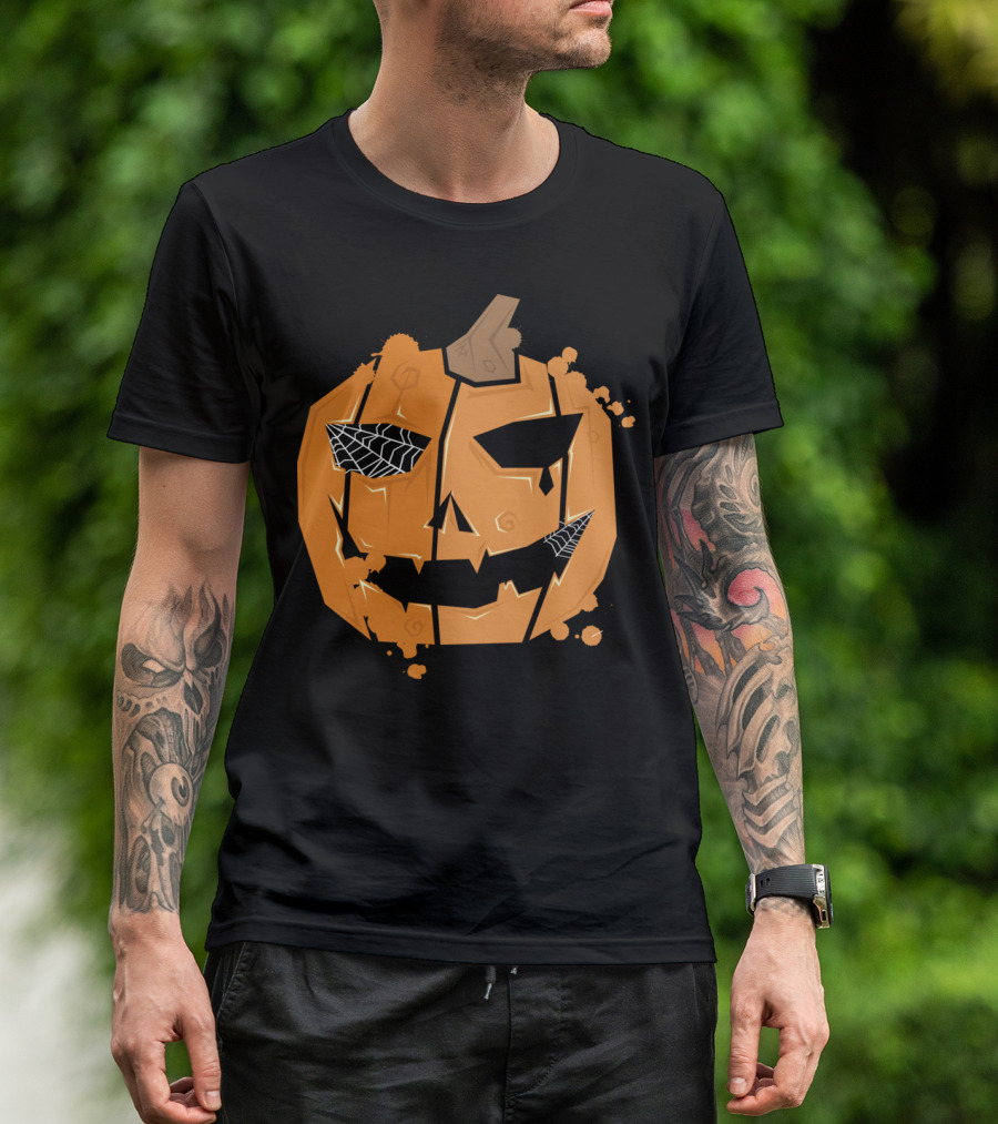 Mr. Pumpkin Broken Jack-o'-Lantern With Webs T-Shirt