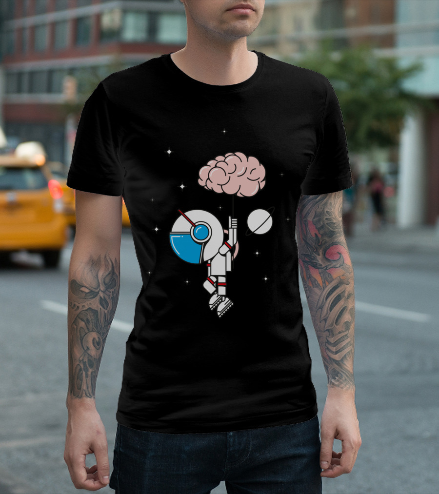 Imagination Is Power Astronaut Holding Brain Balloon in Space with Stars and Planets T-Shirt