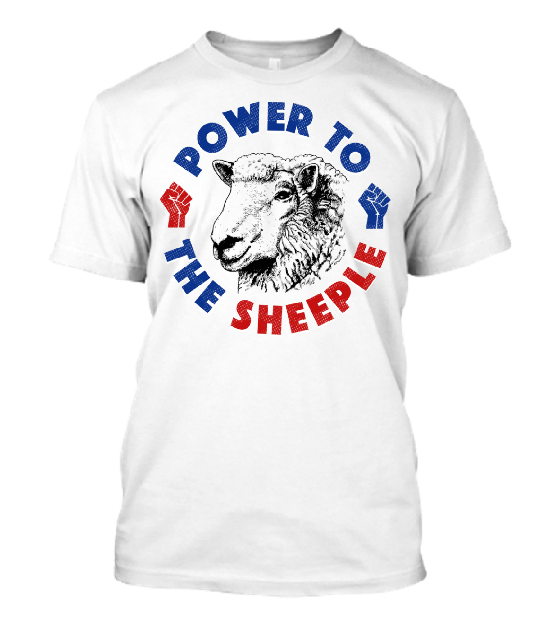 Power To The Sheeple Sheep With Red And Blue Fists T-Shirt