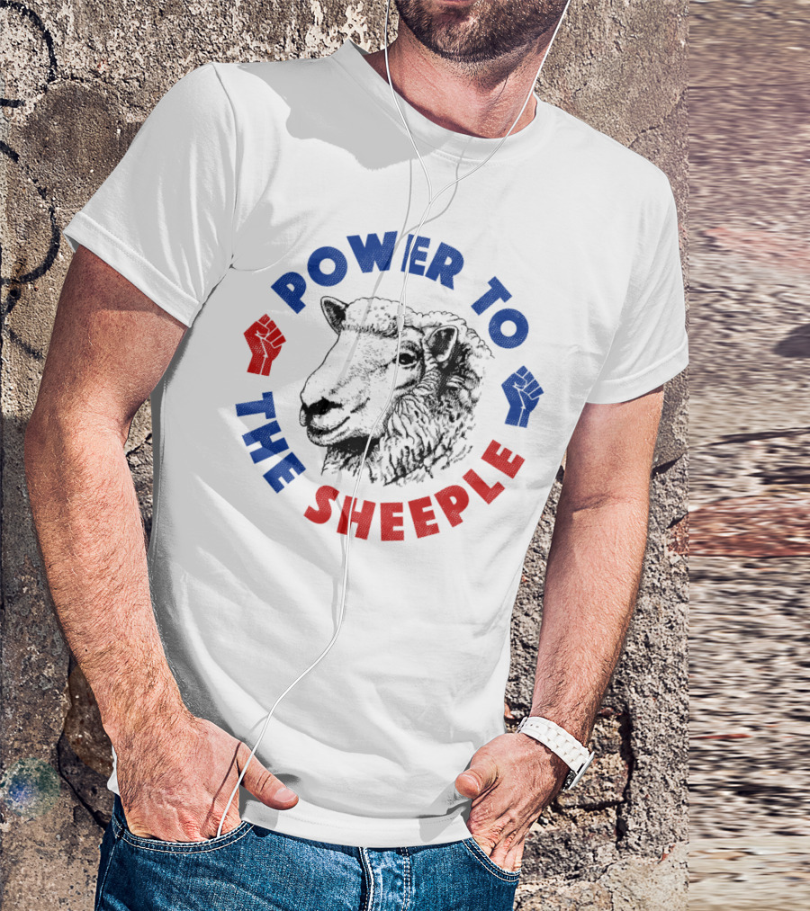 Power To The Sheeple Sheep With Red And Blue Fists T-Shirt