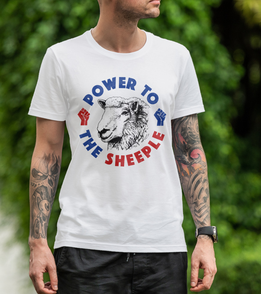 Power To The Sheeple Sheep With Red And Blue Fists T-Shirt