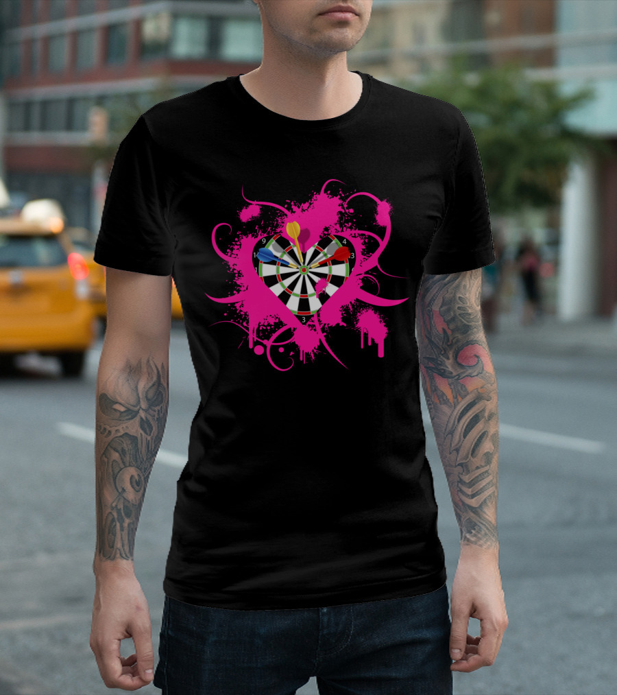 Dartboard Heart Pal Splatter Art with Pink Swirls T-Shirt