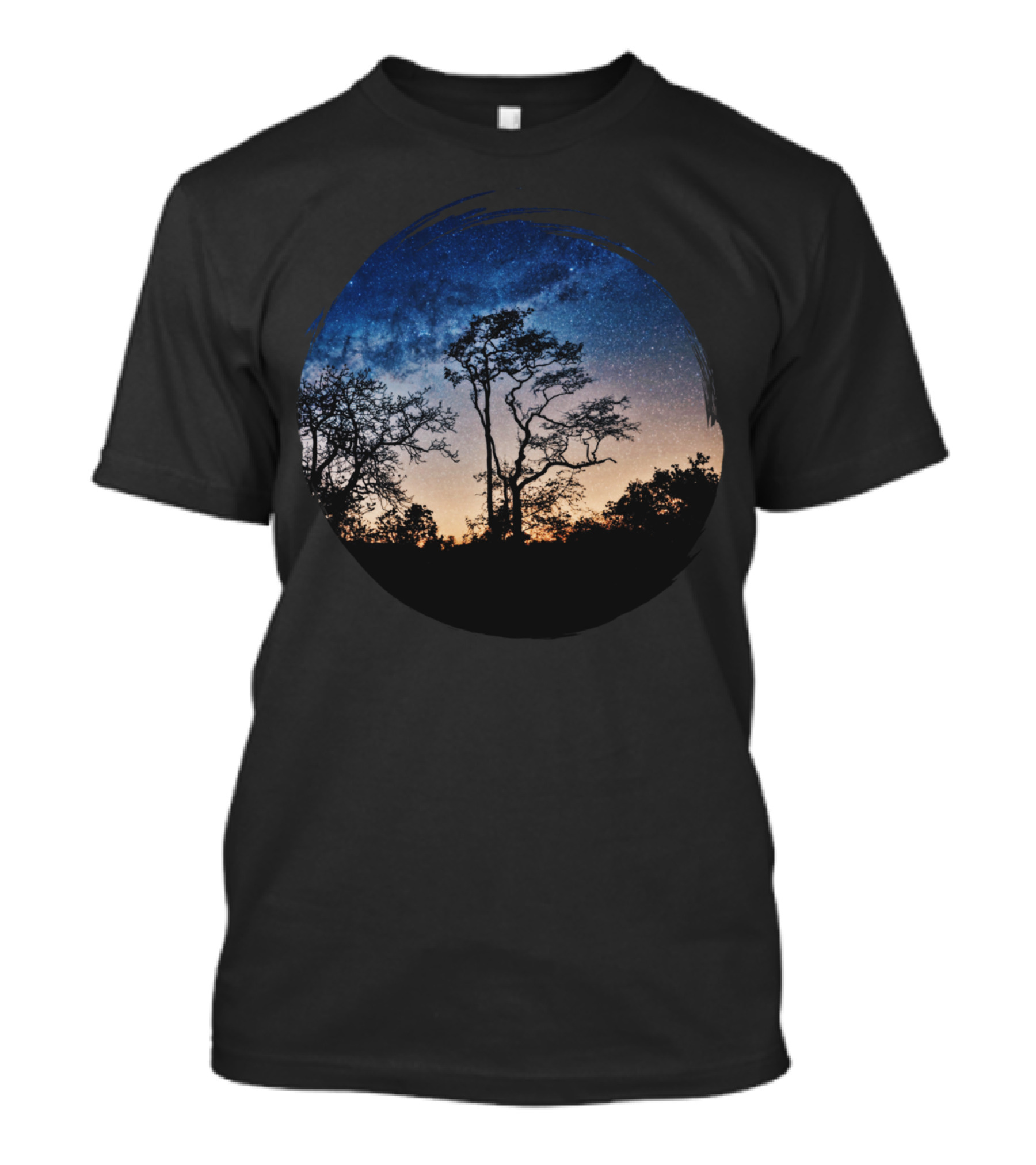 Night Sky Circle With Trees And Stars T-Shirt