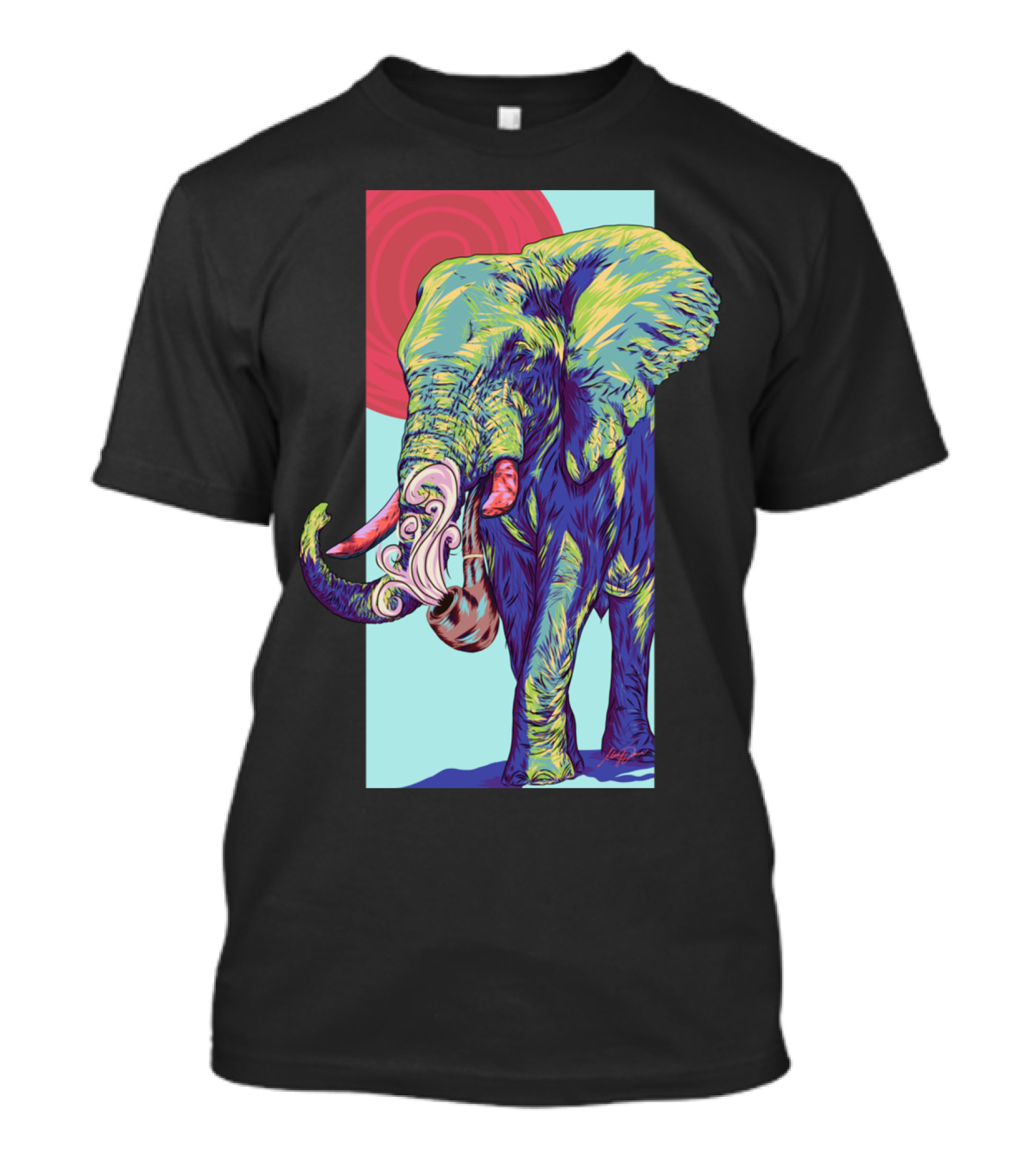 Pachyderm Vibrant Elephant Art With Psychedelic Colors And Abstract Sun T-Shirt