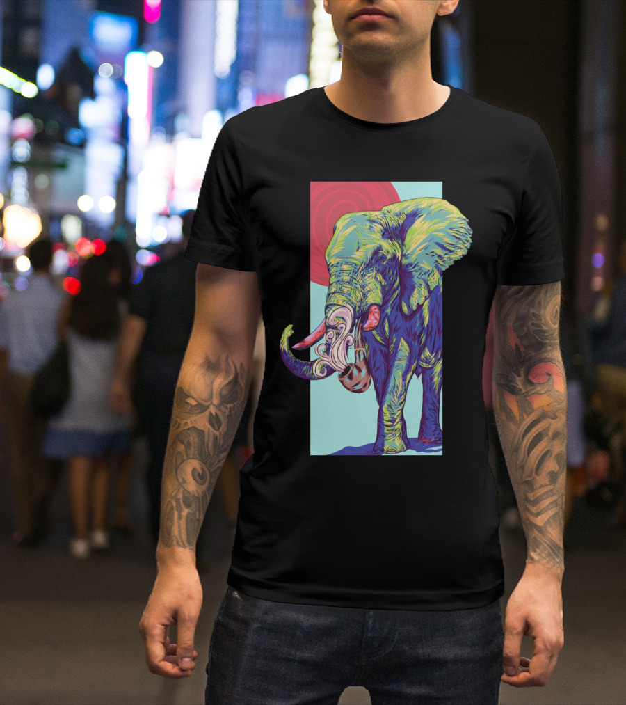 Pachyderm Vibrant Elephant Art With Psychedelic Colors And Abstract Sun T-Shirt