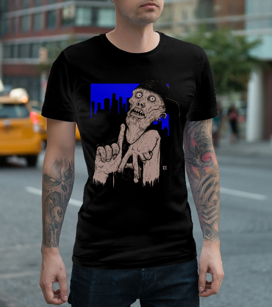 To Live And Zombie In L.A. Urban Apocalypse With Cityscape Background T-Shirt