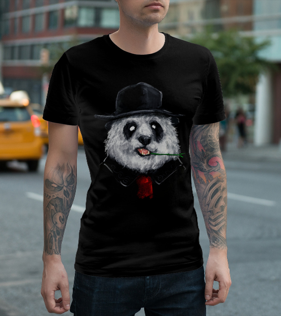 Mr.Right Panda in Black Fedora and Red Tie T-Shirt