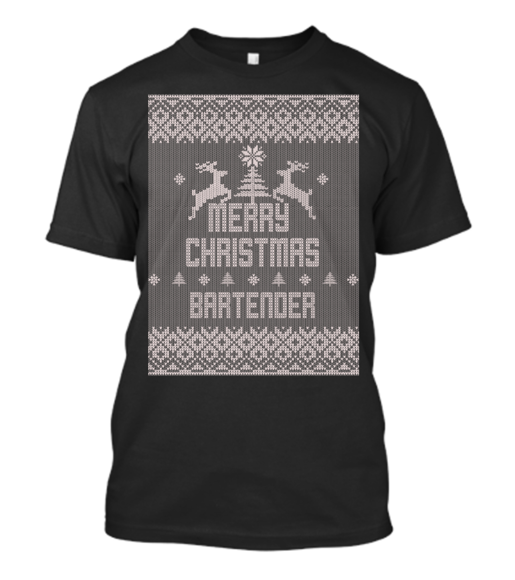 Ugly Christmas Sweater Merry Christmas Bartender Reindeer T-Shirt